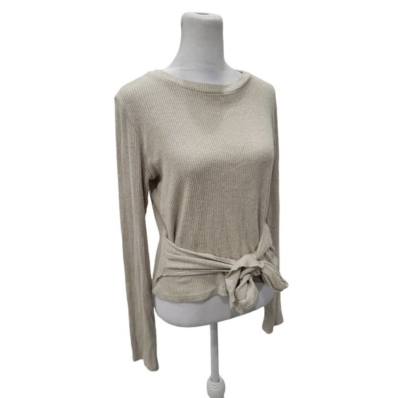 Zara Womans Tie Front Long Sleeve Pullover Top‎ Size Large Neutral Beige - Picture 7 of 8
